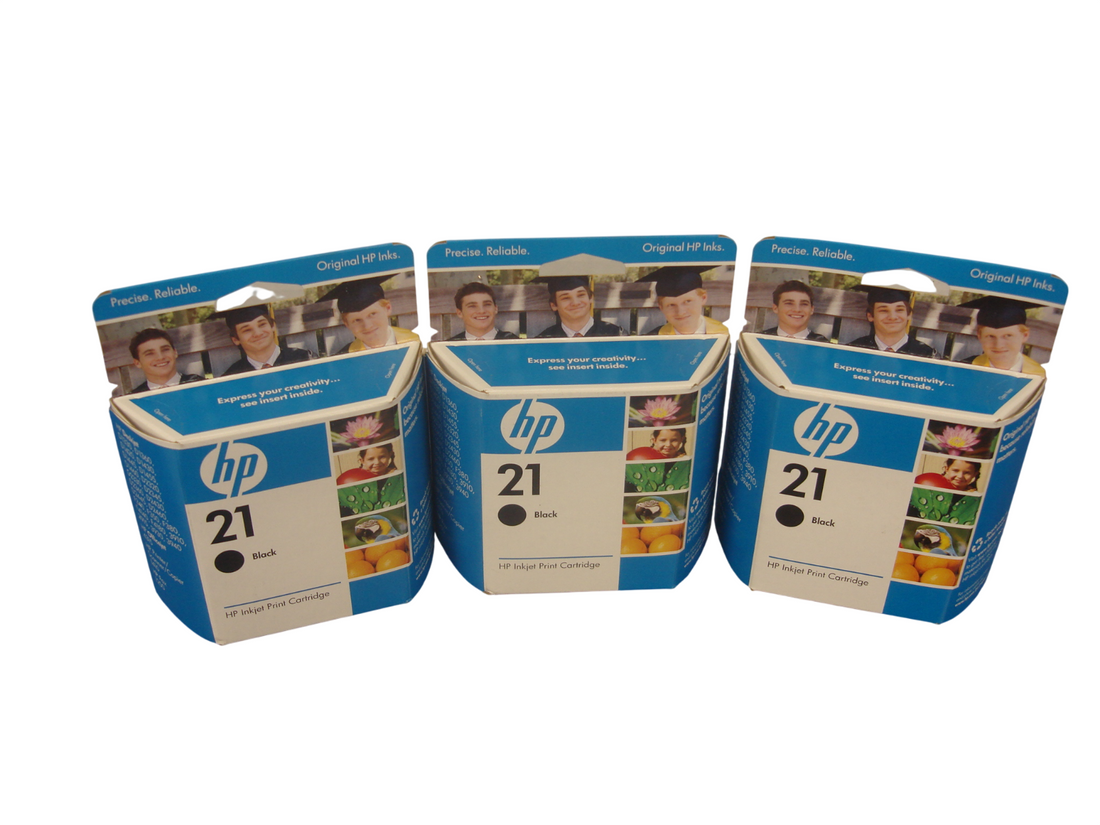 Lot of 3 Sealed Genuine OEM HP 21 Black Inkjet Print Cartridges, C9351AN, 2009