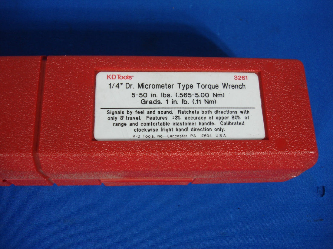 K-D Tools Torque Wrench 3261 1/4" Drive Micrometer 5-50lbs With Case