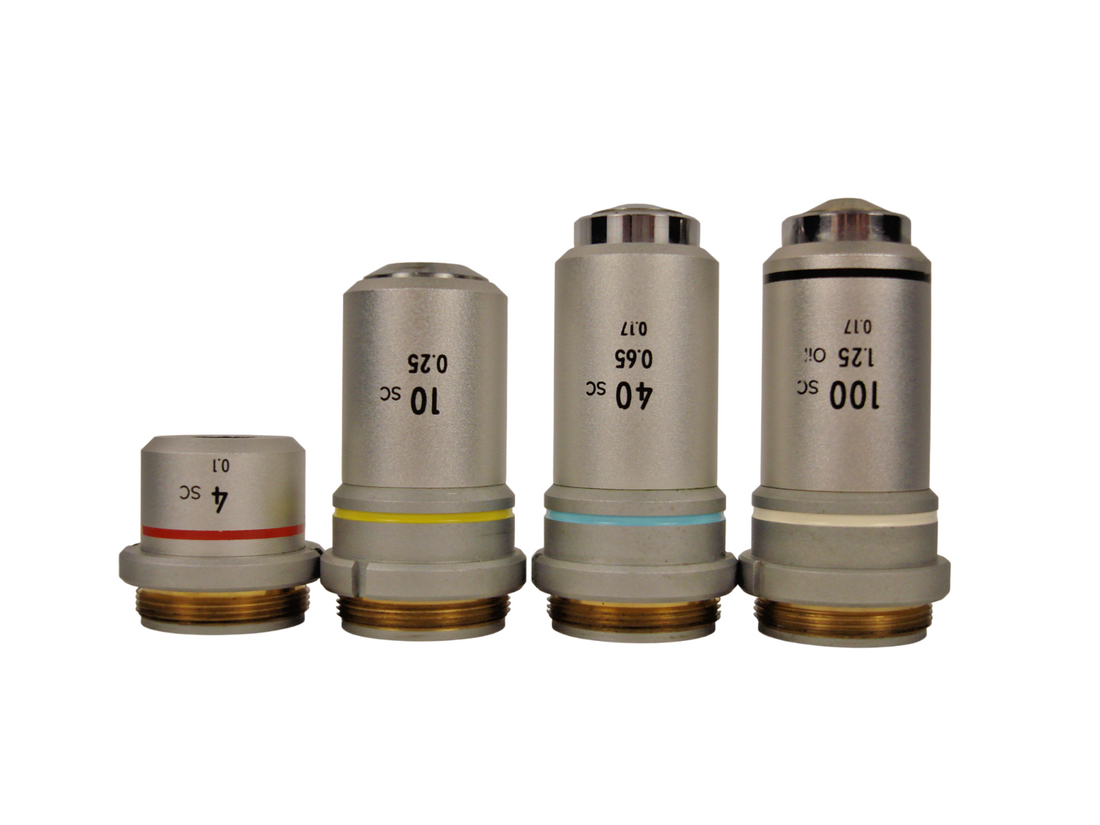 Lot of 4 Nikon Microscope Objectives 4 SC 10 SC 40 SC and 100 SC