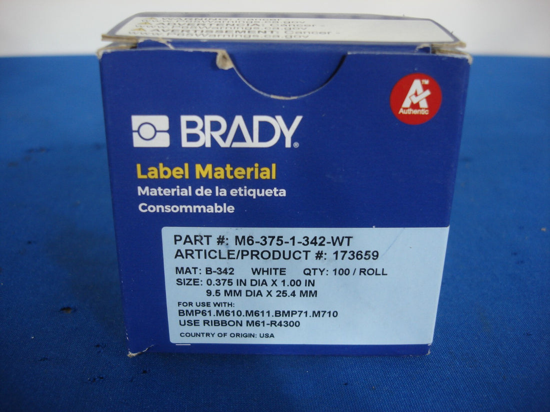 Brady M6-375-1-342-WT PermaSleeve Heat Shrink Wire Cable Labels 0.375” X 1”