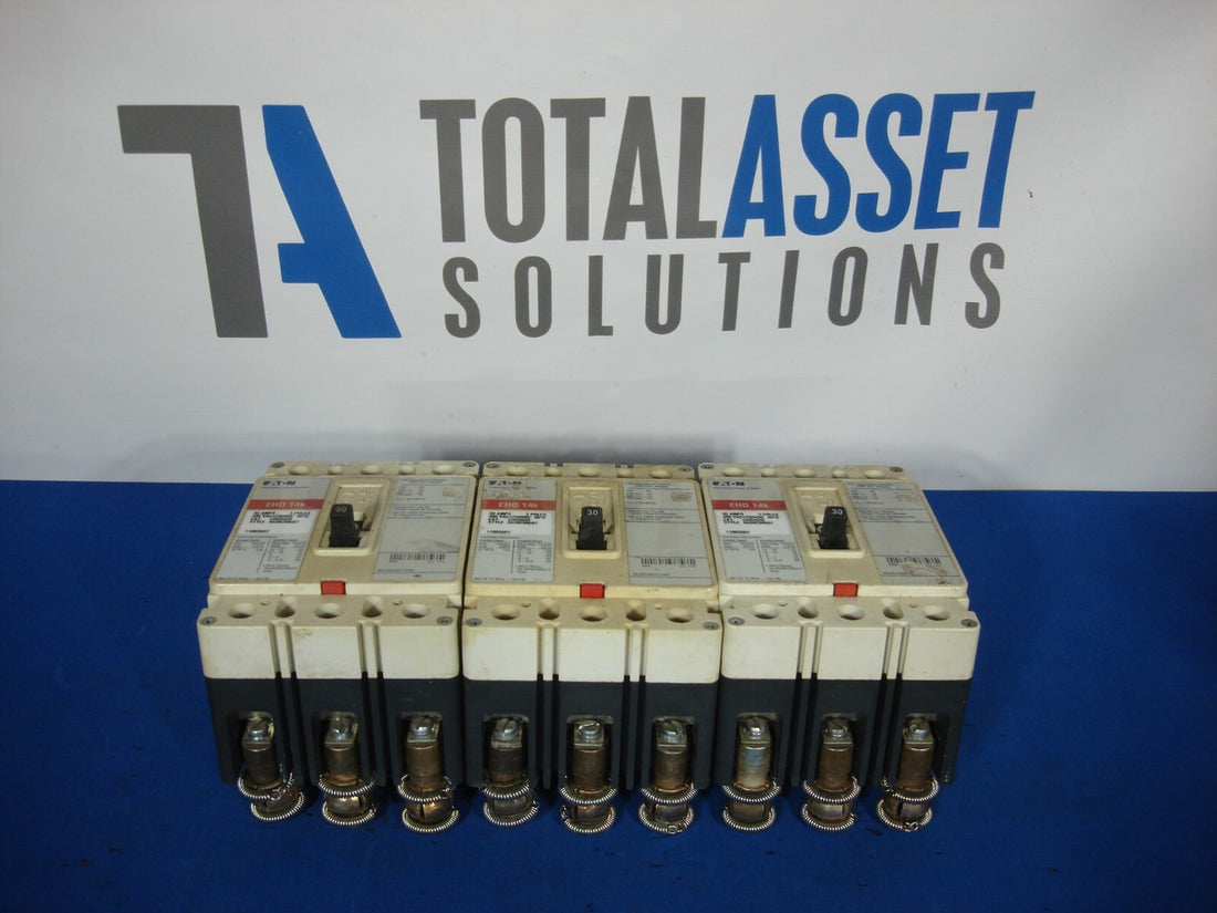 Lot of 3 Eaton EHD3030 EHD 14K 30 Amp 3 Pole Industrial Circuit Breakers