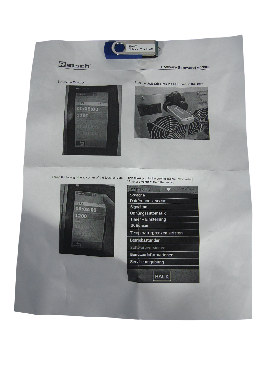 Retsch Emax High Energy Ball Mill Firmware Update Version V1.72 and V1.3.26