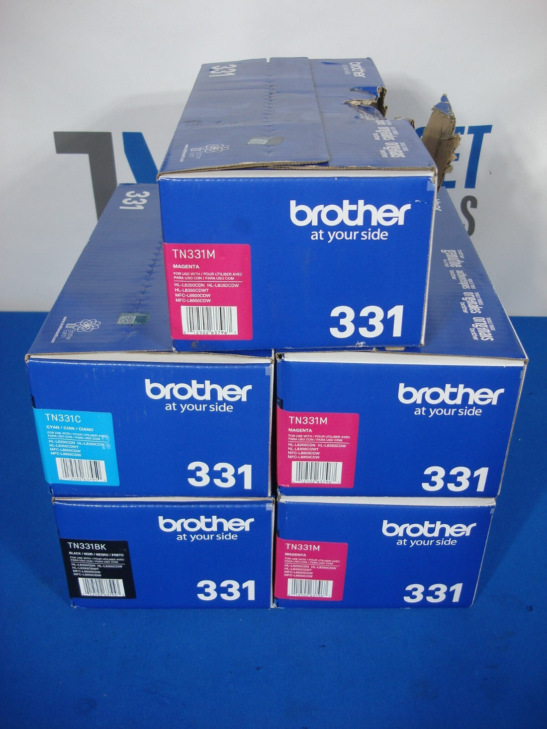 Lot of 5 Genuine Brother 331 Toners TN331C, TN331BK TN331M Cyan Black Magenta