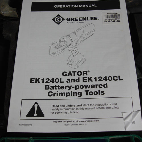 Greenlee Gator EK1240LX 12 Ton Cordless Battery Crimping Tool 18v Lithium Ion