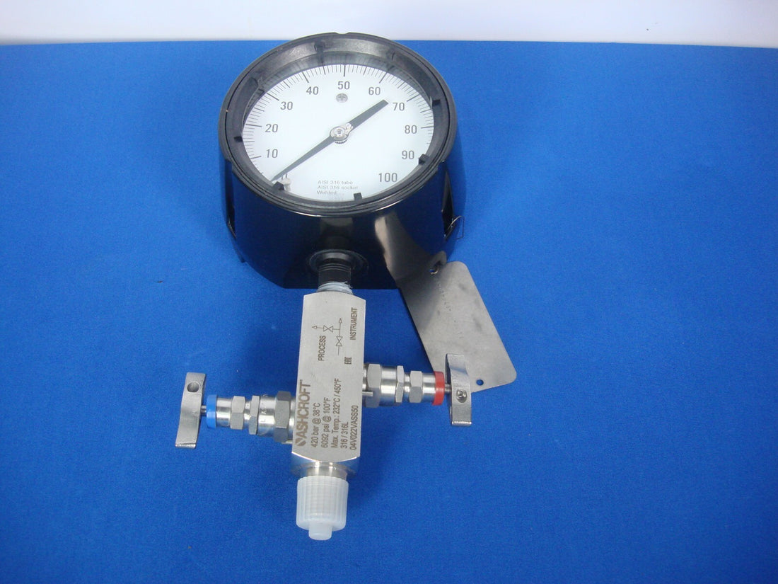 NEW ASHCROFT 4.5" 100PSI DURAGAUGE 45-1279SS-04L-XNH 316 04V022VASS50 MANIFOLD