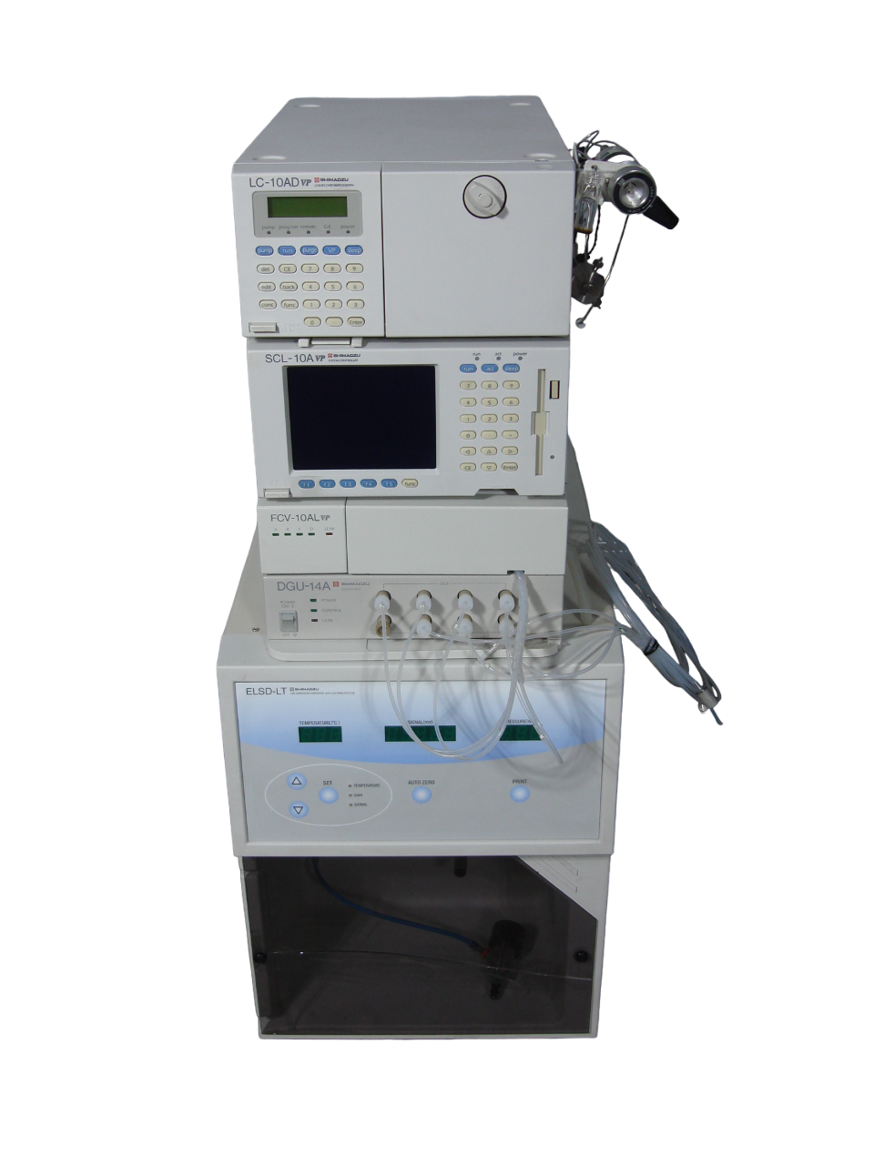 Shimadzu HPLC System LC-10AD VP SCL-10A ELSD-LTS FCV-10AL DGU-14A
