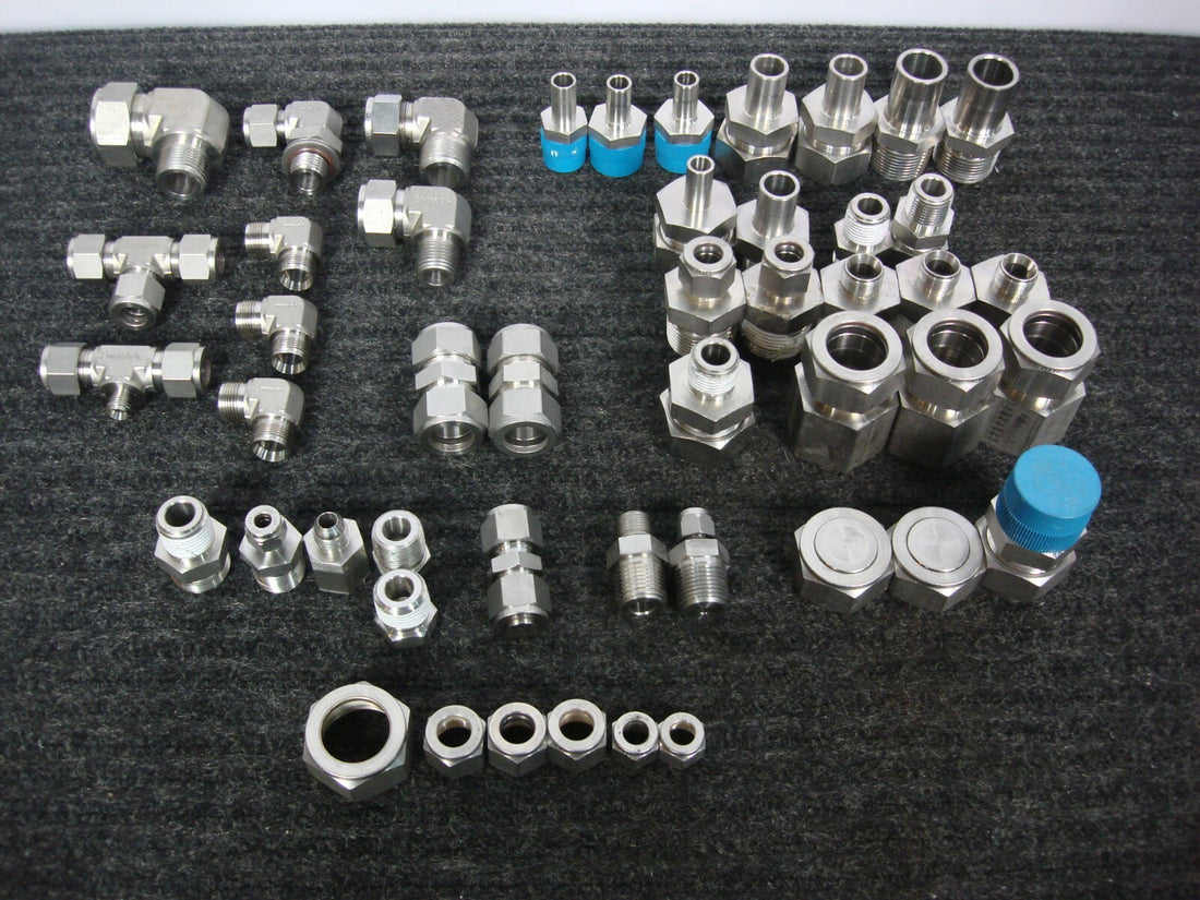LOT OF 48 SWAGELOK VARIOUS STAINLESS STEEL FITTINGS ADAPTERS