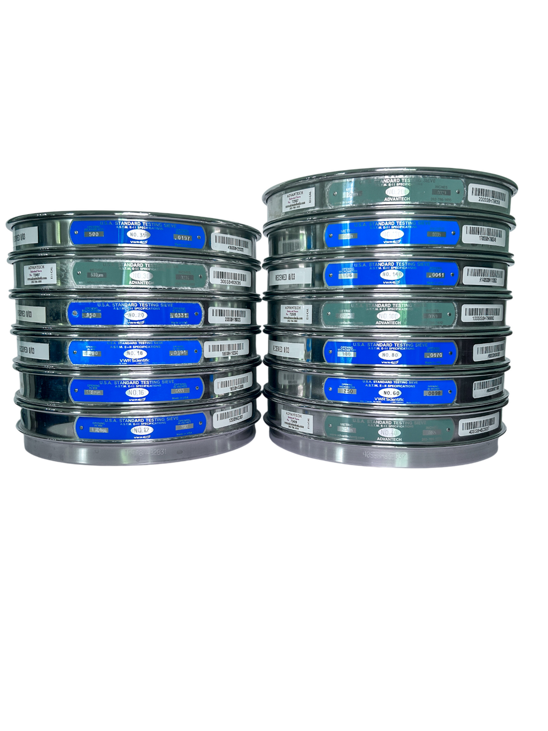 Lot of 13 US Standard Testing Sieve 8" Half Height Stainless Steel Frame/Mesh