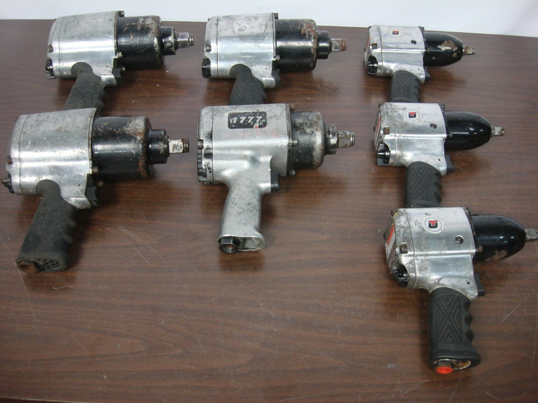 LOT OF 7 PNEUMATIC IMPACT WRENCHES 3/4" TAYLOR T7775 AIR CAT 1/2" UNIVERSAL TOOL